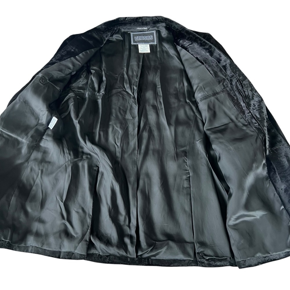 VTG Versus Versace Black Velvet Jacquard Blazer Lion Head Buttons Rockstar Vibes - Picture 4 of 15